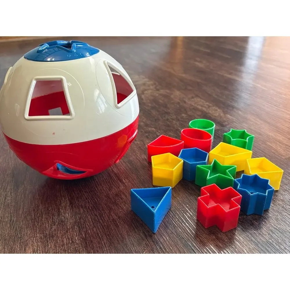 Vintage A-One Ltd Plastic Red White Shape Sorter Ball 80s 90s Educational Toy